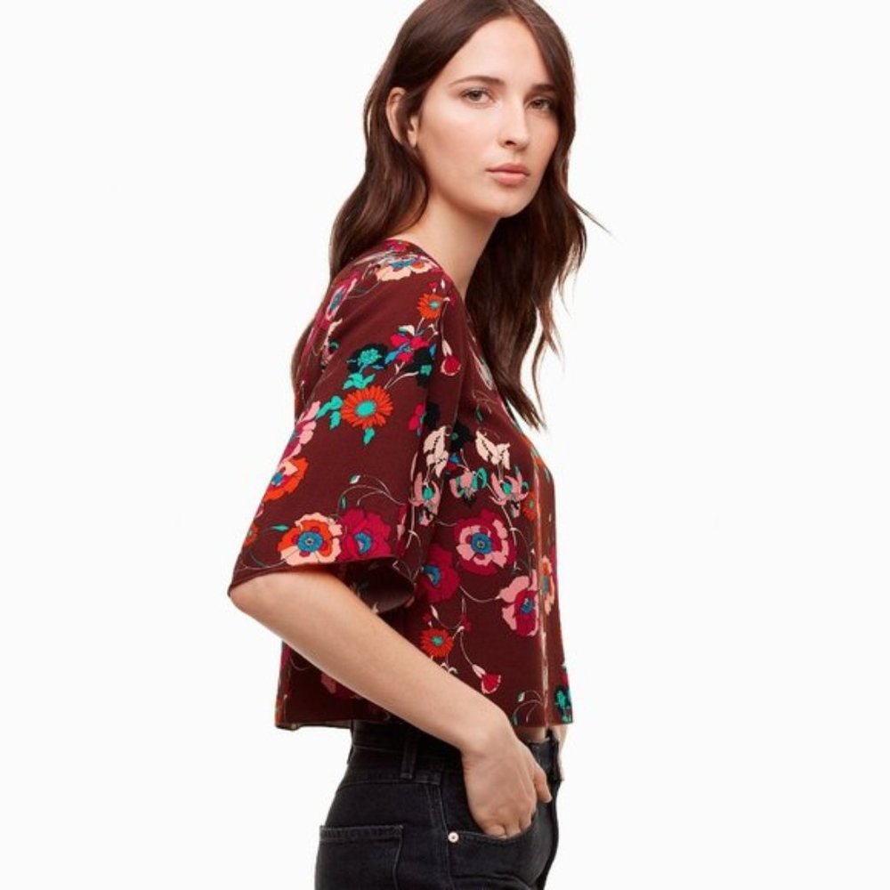 Aritzia Wilfred Cambria Short Sleeve Cropped Blouse in Truffle Fuschia L…
